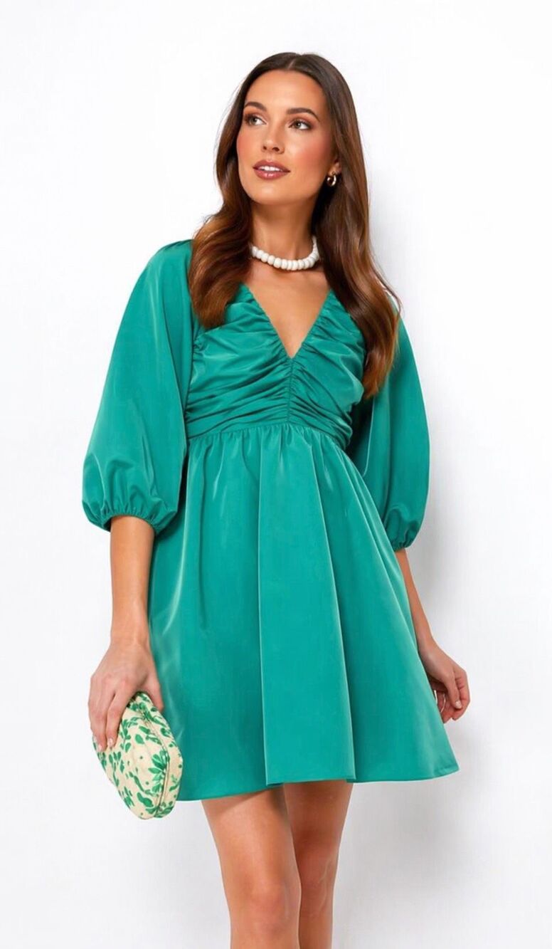 NWT Tuckernuck Hyacinth House Genevieve ruched V-neck mini dress, Med $148